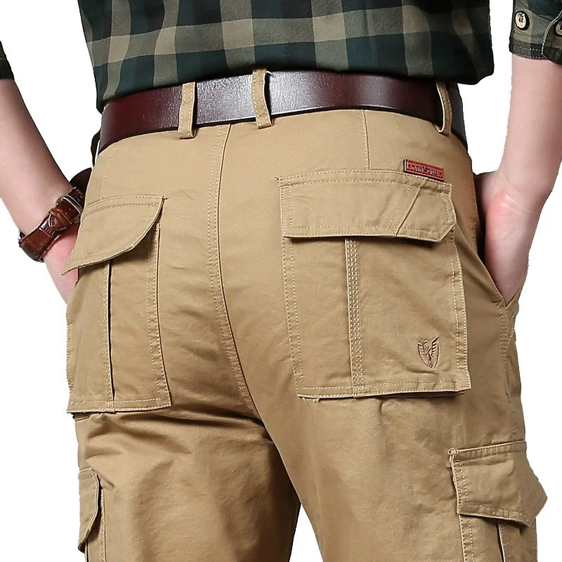 Spring 98 Cotton Cargo Pants Men Clothing Black Blue Khaki Mulit Pockets Straight Casual Military Work Size 42 44 260613