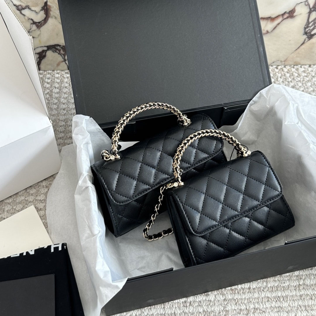 23K Top Designer Bag With Metal Handle Handbag Diamond Lattice Mini Shoulder Bag Women Caviar/Patent Leather Tote Bags Weave Gold Silver Chain Cross