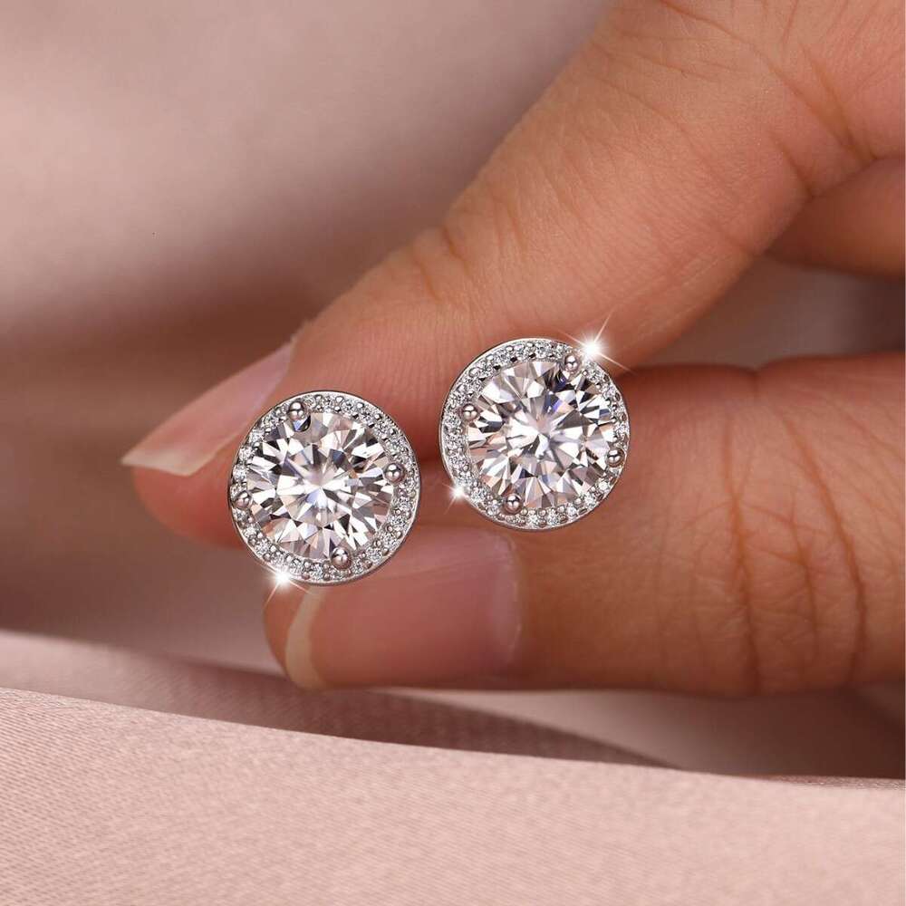 S925 Silver Ice Sugar Moissanite Earrings Light Luxury Simple Elegant Style Women's Independent Station Hot Selling Bestseller
