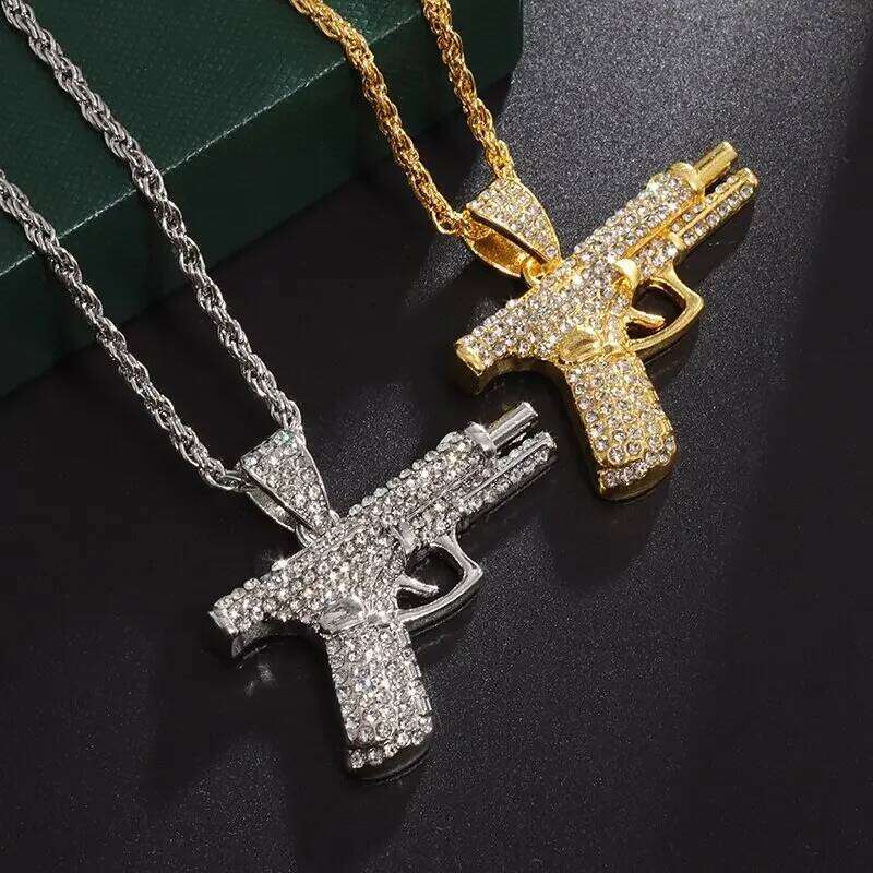 Bling Iced Out Pistol Pendant Submachine Gun Necklace Men Personality Hip Hop Rock Punk Cool Street Festival Jewelry Gift W260613