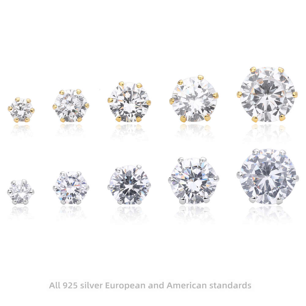 does not fade Hot Selling S925 Sterling Silver Earrings Six-Prong Inlaid Moissanite exquisite Bestseller Fashion Simple Bone Studs In Stock Wholesal