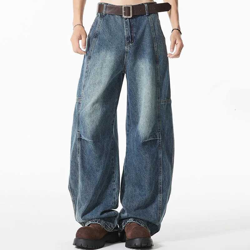 Spring And Summer Retro Blue Curved Knife Jeans Korean Version MenS Loose Straight Leg Pants Wide Leg Casual Pants T260410