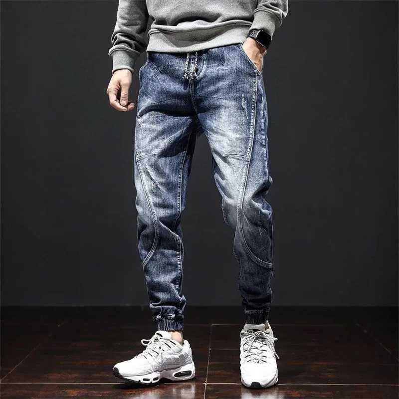 Autumn Jeans Elastic Waistband Mens Baggy Jeans Harun Pants Workwear Retro Mens Skinny Jeans Tapered Jeans T260410
