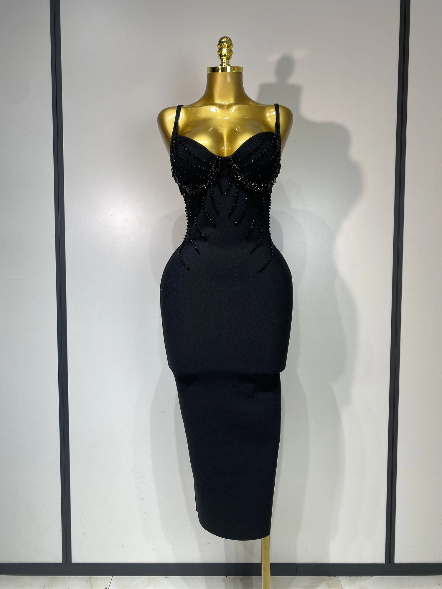 Women Sexy Beading Spaghetti Strap Bodycon Bandage Dress Club Party Birthday Celebrity Elegant Dresses Wedding Guest Gown 260612