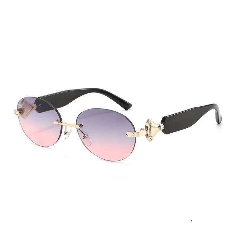 Frameless New Oval Sunglasses For Women S High End Metal Diamond Encrusted UV Sun Glasses Ladies Gafas De Sol