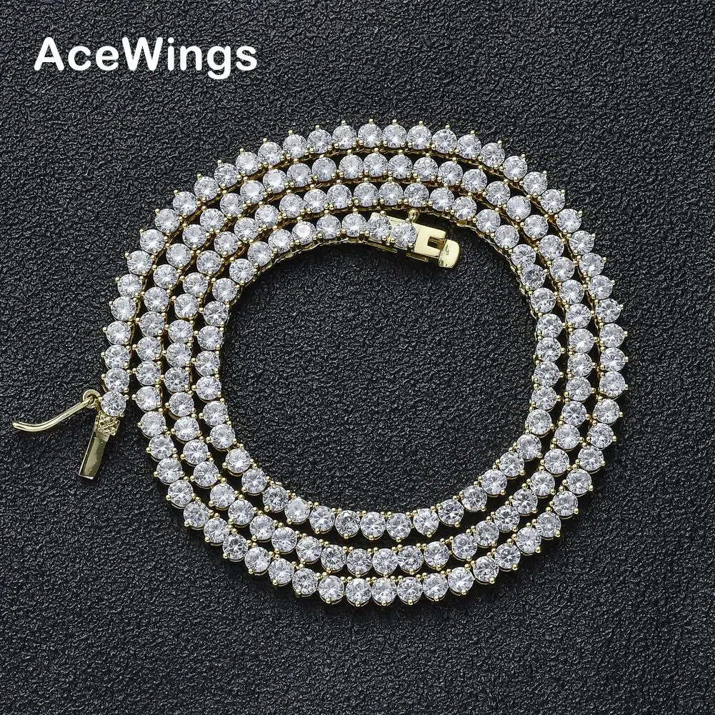 3 mm 16 18 20 22 Messingfassung CZ 3 Zinken Tenniskette Halskette Gold/Silber Farbe Iced Out Zirkonia BC213 260612
