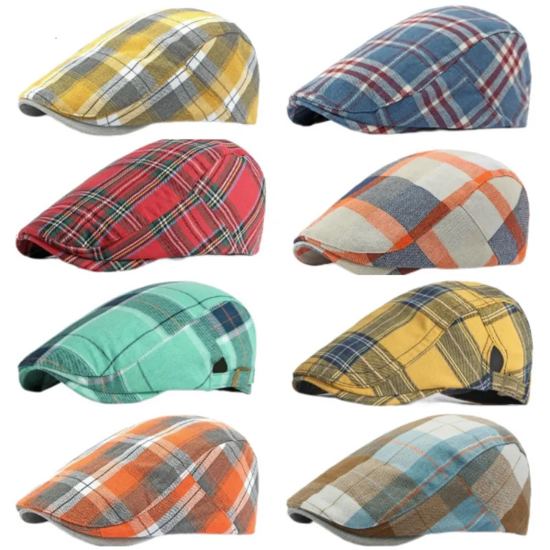 Spring Summer Dopamine Plaid Beret Duck Tongue Forward Hat British Style Visor Summer Hats for Women Men Sun Hats Dads Hat Gift260611