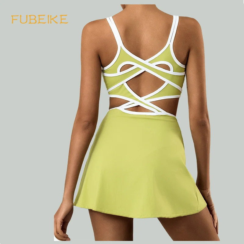 FUBEIKE Womens Dresses Sports Dress Womens Golf Wear With Chest Pad High Elastic Quick-Drying Beauty Back Dress 260612