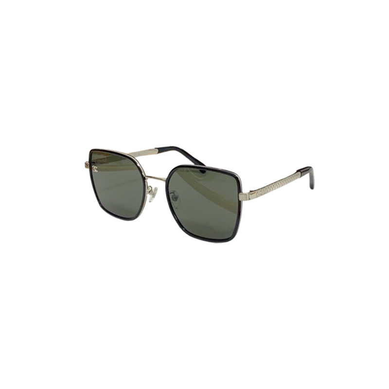 Women Two-Tone Square Sunglasses Black Silver Metal Frame Solid Dark Green UV400 Shades Textured Temple Slimming Outdoor Driving Sun Glasses