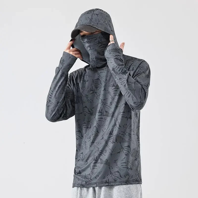 Sun Protection T-Shirts Mens Long Sleeve UV-Proof T-Shirts Fishing Hiking Summer Mask Lightweight Outdoor Protection Hoodie Tee 260612