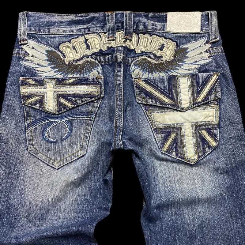 Y2K American New Pattern Embroidery Baggy Jeans Men High Street Vintage Hip Hop Harajuku Casual Joker Couple Wide-leg Pants T260410