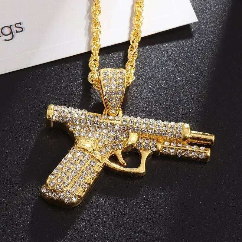 Bling Iced Out Pistol Pendant Submachine Gun Necklace Men Personality Hip Hop Rock Punk Cool Street Party Jewelry Gift W260613