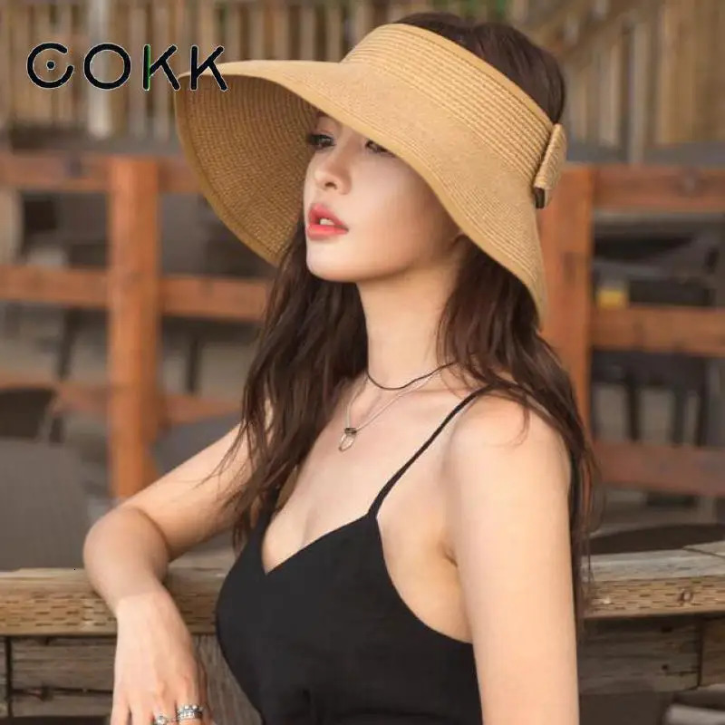 Spring Summer Visors Cap Foldable Wide Large Brim Sun Hat Beach Hats for Women Straw Hat Wholesale Chapeau260611