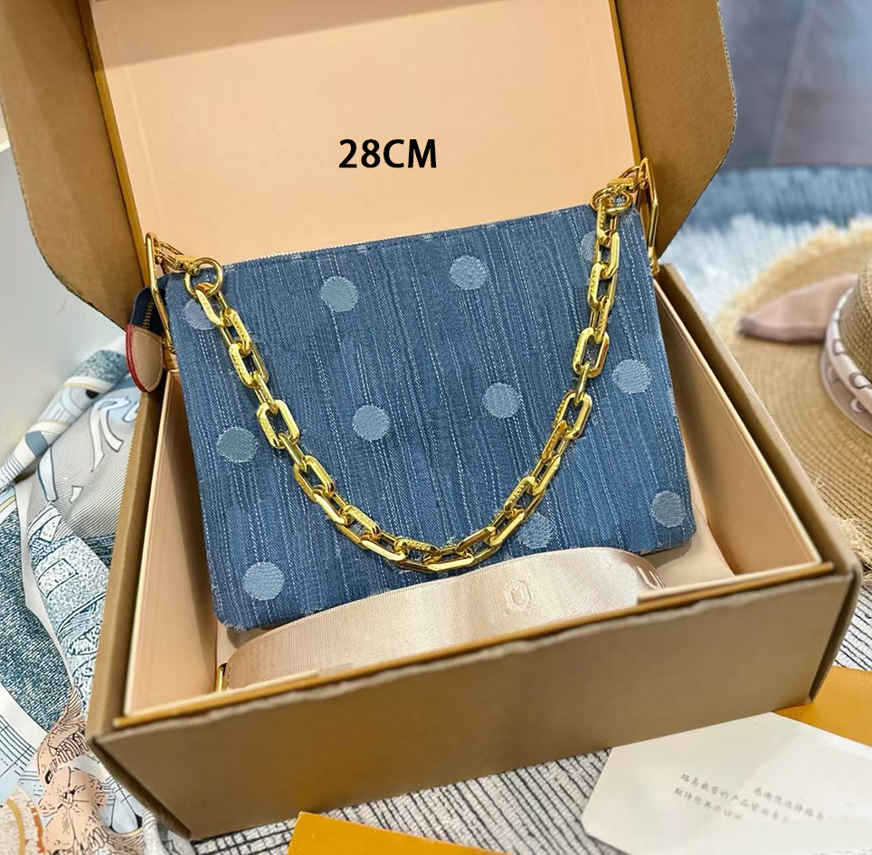 COUSSIN Crossbody Bag designer Thick Chain Shoulder bag denim Embroidery Letter flower messenger bag