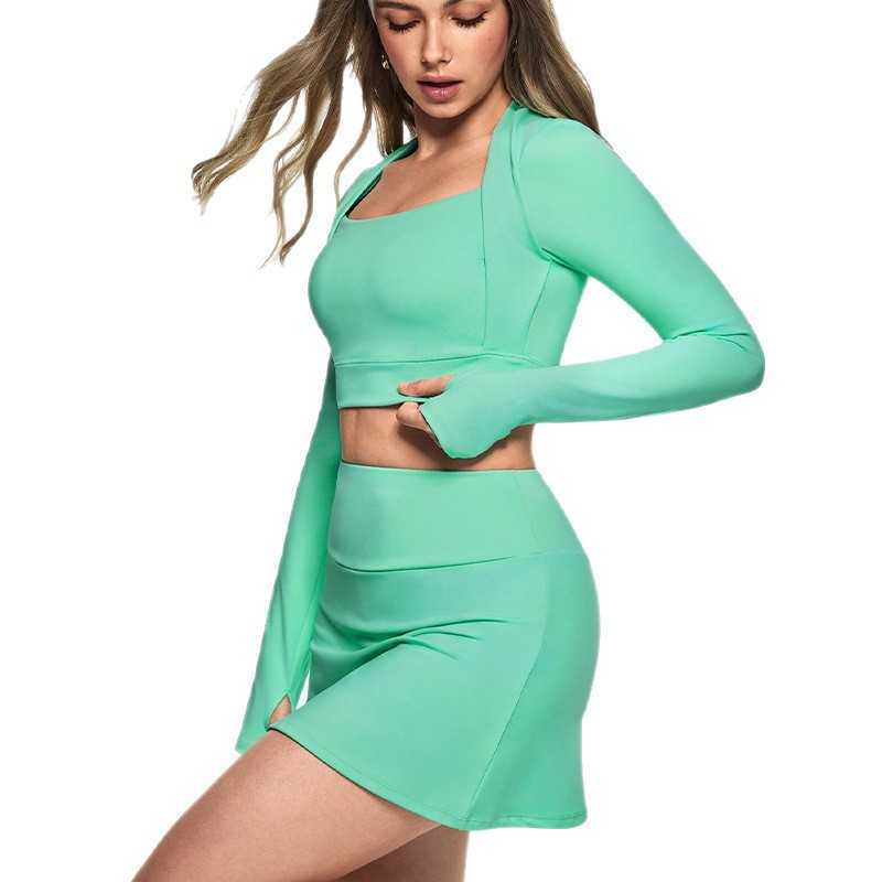 New womens sports suit fresh and stylish high elasticity quick-drying tight-fitting yoga suit outdoor sun protection fitness wear L260612