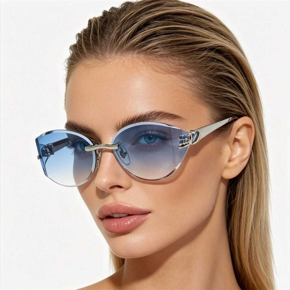 New Light Luxury Frameless Cat Eye Fashion Trendy Unisex Sunglasses CT02039O
