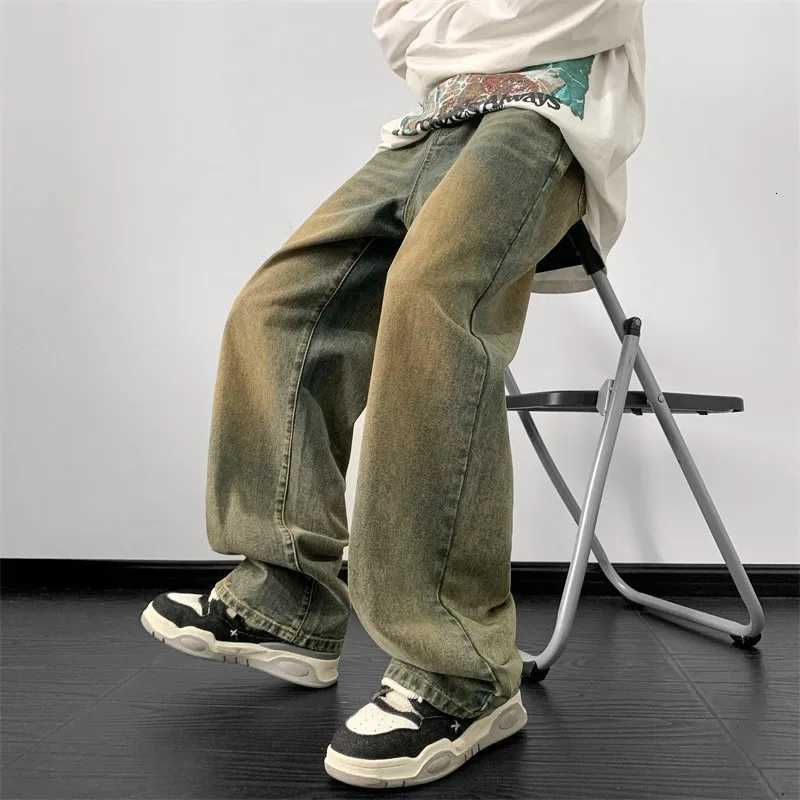 Jeans da uomo Jeans a gamba larga Pantaloni in denim dritti larghi maschili 2025 Autunno Harajuku Vintage Blue Jean Pantaloni Streetwear Abbigliamen