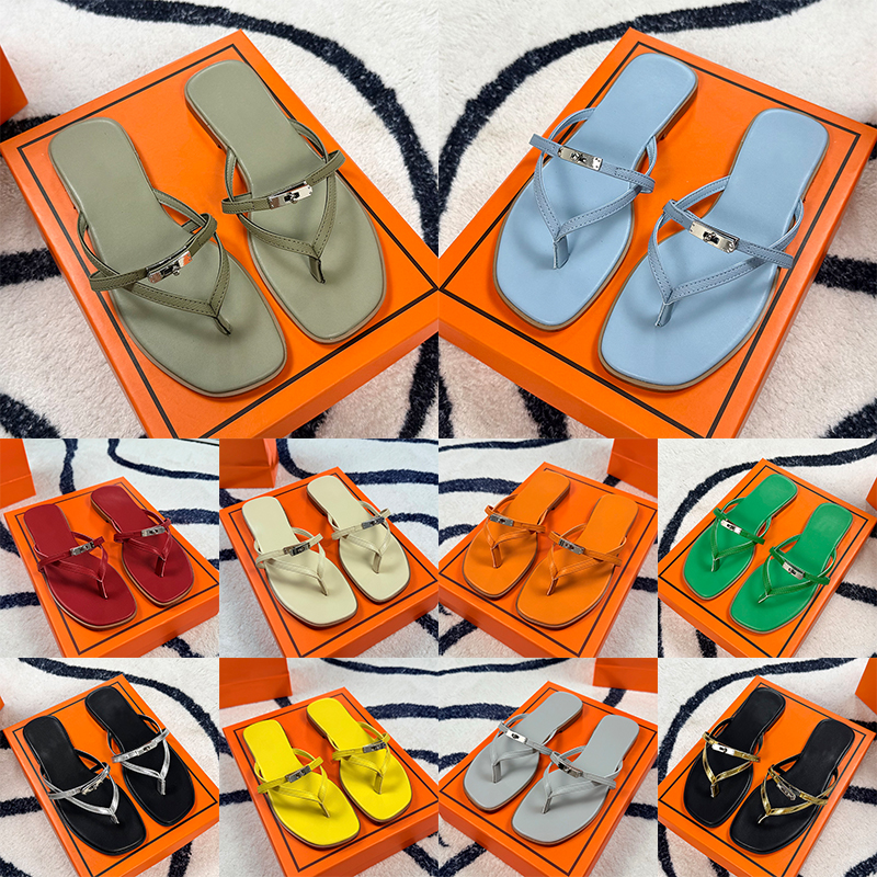 Free shipping with box miss sandal designer slippers for women classic yellow leather flat sandals luxury womens flip flops trendy comfortable slide