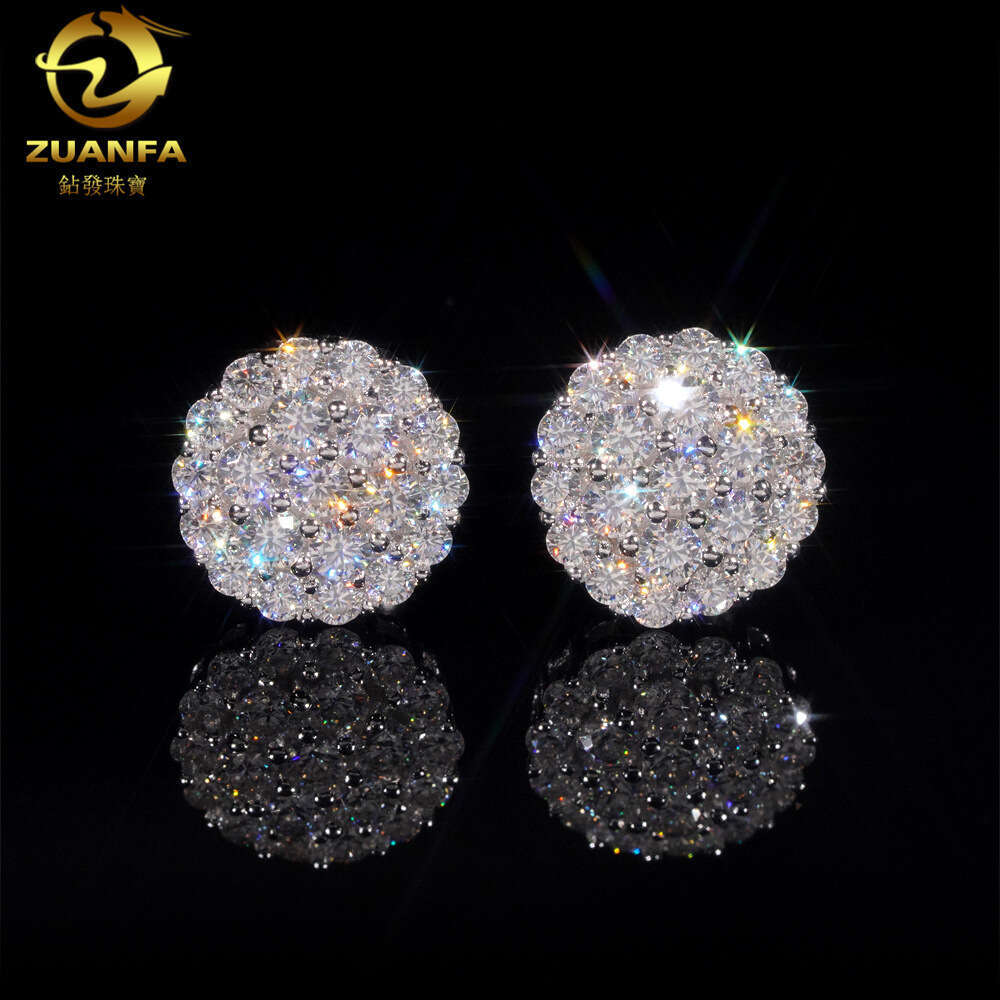 Zuanfa does not fade Hot-Selling New S925 Sterling Silver Inlaid D Color Round Moissanite High quality Classic Earrings for Men and Women