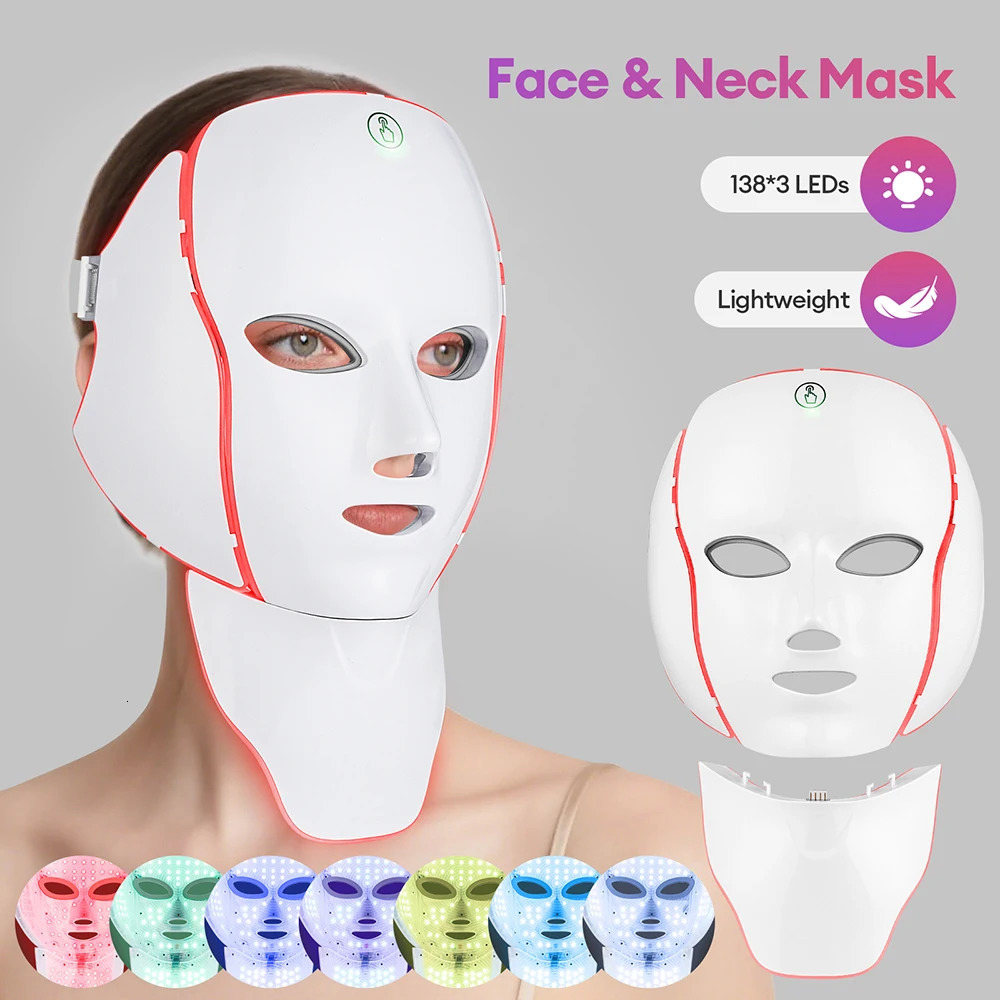 7 Colors LED Facial Mask with Neck Light Pon Skin Rejuvenation Beauty Device Face Firm Massager 260613