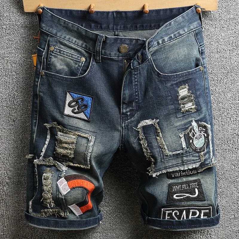 Summer New Fashion Trend Printed Straight Leg Sports Retro Jeans Mens Loose Large Size Comfortable High Quality Shorts 28-36 T260410