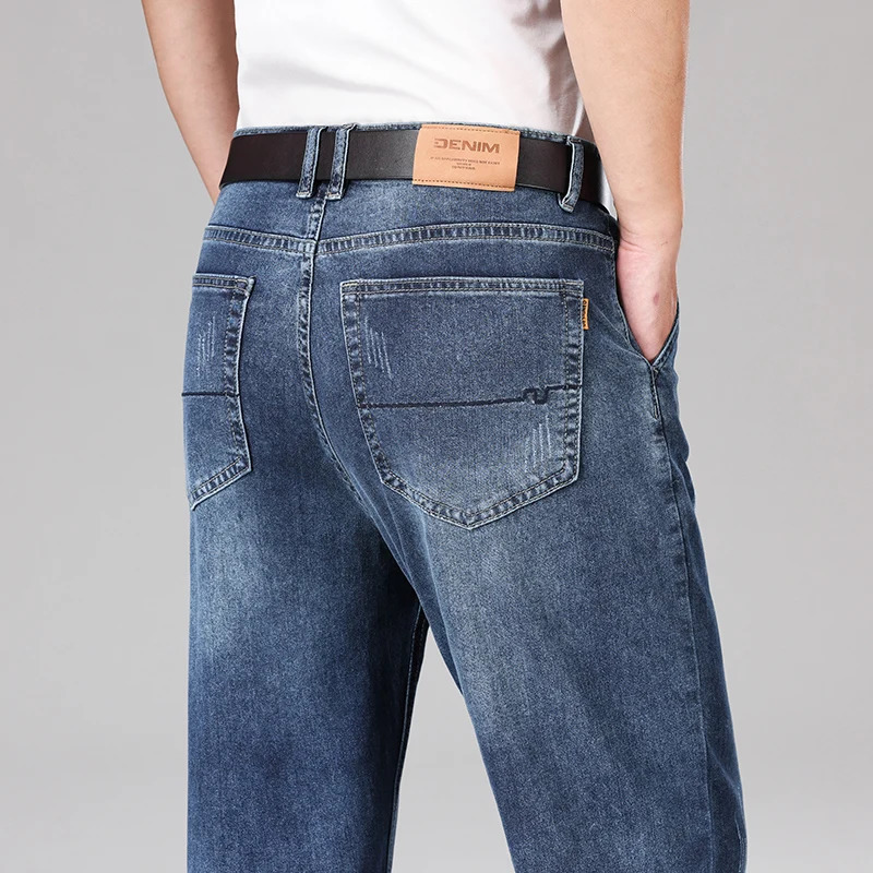 2026 summer mens cotton lightweight straight leg loose jeans classic pocket business casual mid high waist office pants 260613