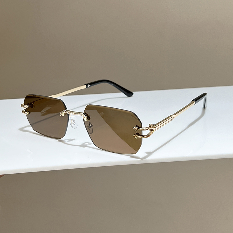 High quality European and American fashion INS-style street photography trendy sunglasses, personalized small-frame glasses, square rimless cut-edge