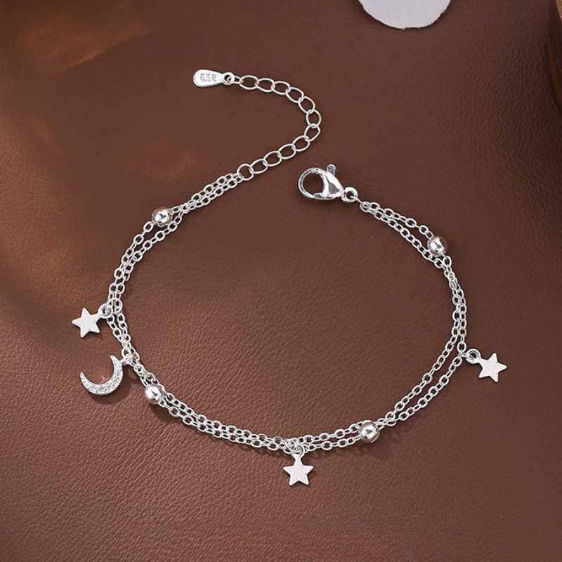 Moon 925 Star Sterling Silver Bracelets For Women Fashion Korean Crystal Double Layer Charm Party Jewelry Gift M260613