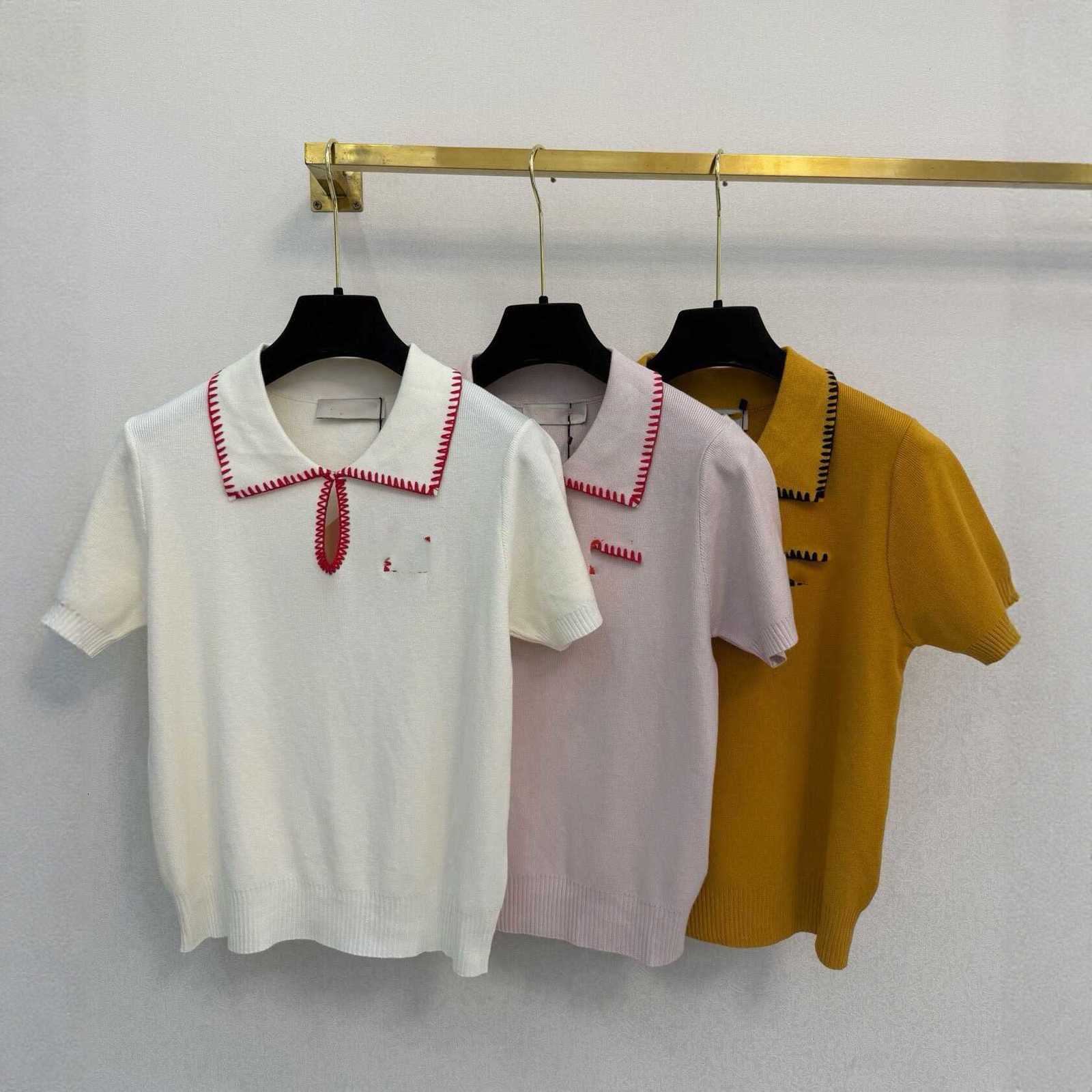 Designer Women's Knits & Tees brand top 26 summer women's versatile embroidered hollow-out short-sleeve knit top style