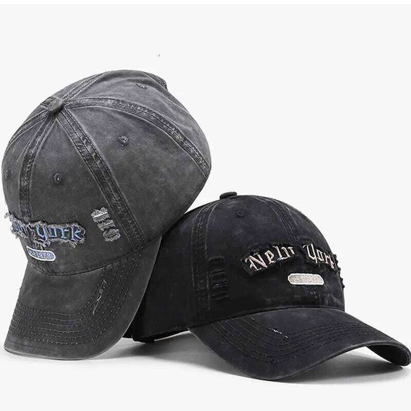 New Fashion Korean Baseball Cap Men's and Women's Versatile Soft Top Ripped Peaked Trendy Letter Embroidery Travel Sun Hat 26L0613
