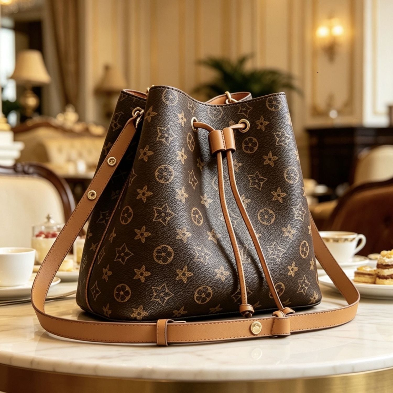 Cross-border original chip version 2026 new model L genuine leather women's neonoe bucket large capacity V shoulder crossbody bag