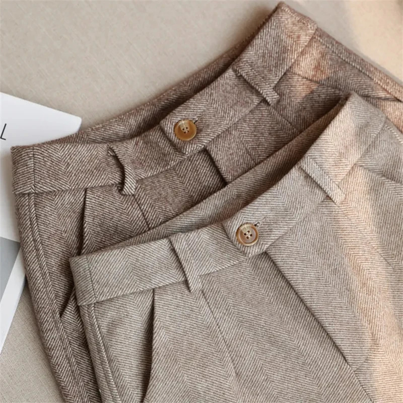 Woolen Pants Womens Harem Pencil Pants 2026 Autumn Winter High Waisted Casual Suit Pants Office Lady Women Trousers 260611