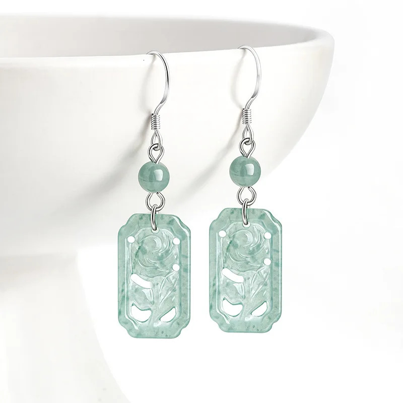 Natural A-grade Jade Blue Water Rose Earrings S925 Silver Inlaid Ice Jadeite Personalized Womens Gifts Jewelry Drop 260612