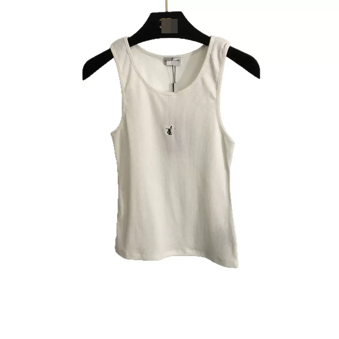 Women's Sleeveless Ribbed Tank Top Slim Fit Logo Embroidery Sexy Minimalist Designer Casual Vest