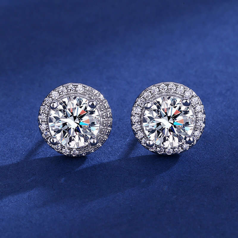 Wholesale 18K Style Fashion High-end Full Diamond Princess Round Bag Live Hot-selling Accessories Women's Silver-plated Earrings