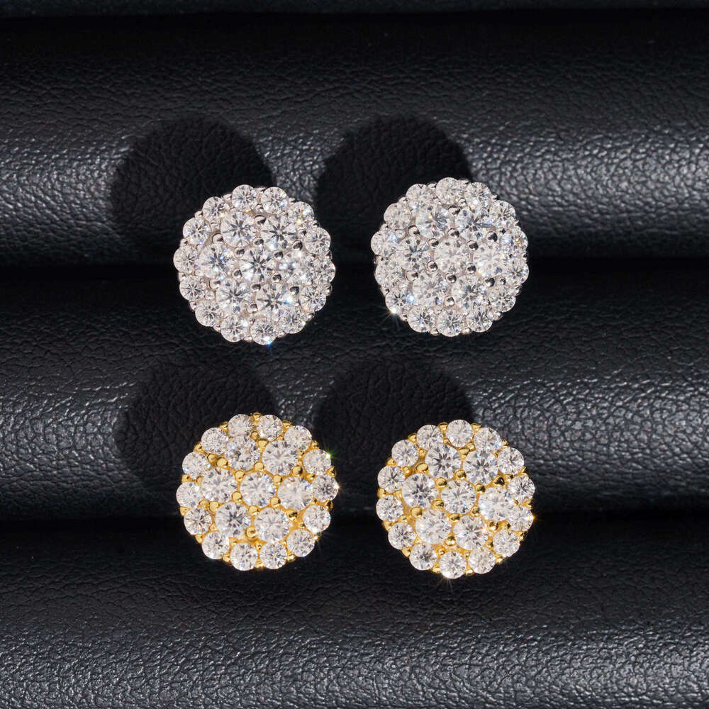Popular Wholesale 18K Hip-Hop Silver Moissanite/Copper VVS Moissanite Stud Trendy Full-Diamond Electroplated Earrings, New does not fade Earrings
