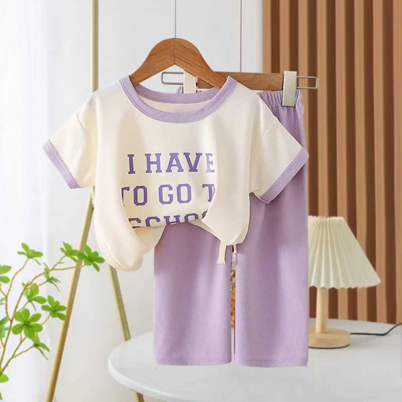 2026 New Summer Kids Clothes Set Unisex Letter Printed Tee Mid Long Shorts 2Pcs Outfit Soft Breathable Children TracksuitT260613