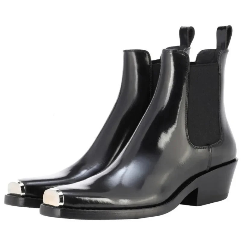 Autumn Winter Mixed Color 45cm Low Heel Metal Head Cowhide Short Boots Mens and Womens Universal Genuine Leather Ankle Boots 260611