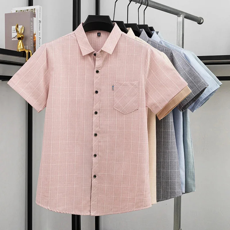 Mens Short Sleeve Plaid Pattern Polo Shirts Summer Golf Breathable Lightweight Casual Tops with Chest Pocket 260612BANJIA