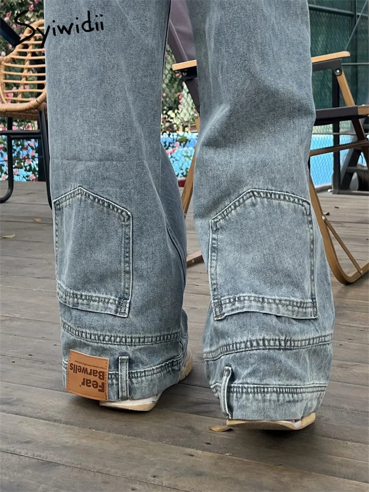 Ins Fashion American Retro Baggy High Waisted Jeans Woman High Street Denim Pants Reversible Trousers Streetwear Loose Jeans 260612