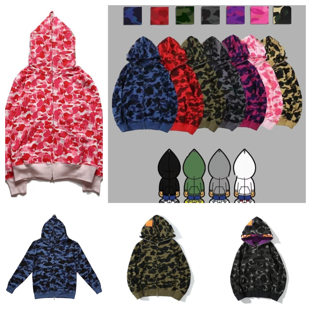 hoodies designer hoodie man hoodies mens hoodie Patchwork cartoon letter pattern camouflage cotton Fabric Asian Size sweater zip up hoodie hoody swe