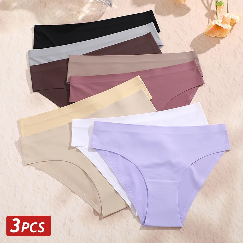 3PCS Seamless Ice Silk Panties for Women Sexy Low Rise Briefs Female Ultra Thin No Trace Underwear Ladies Breahtbale Lingerie 260609