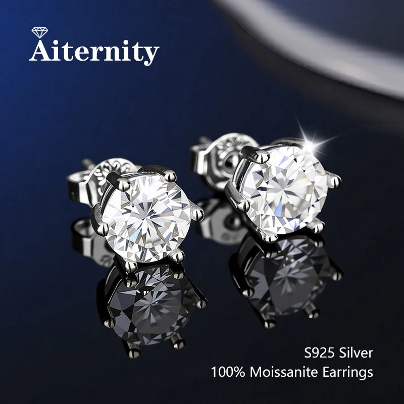 100 Sterling Silver S925 Earrings Stud With 2 Certificate D VVS1 Pass Diamond Test Pen For Women Men Jewelry 260612