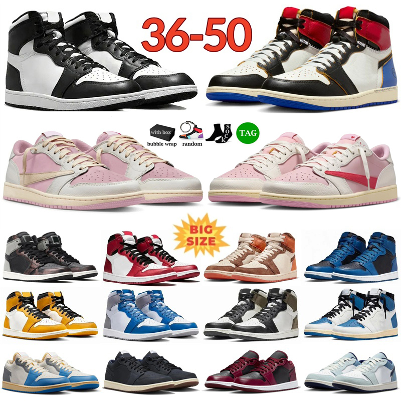 Big Size US15 1s Basketball Shoes 1 Mens Womens Trainers One High Mid Low Designer Sneakers Panda Bred Chicago Fragment Design Mocha UNC Leather Out