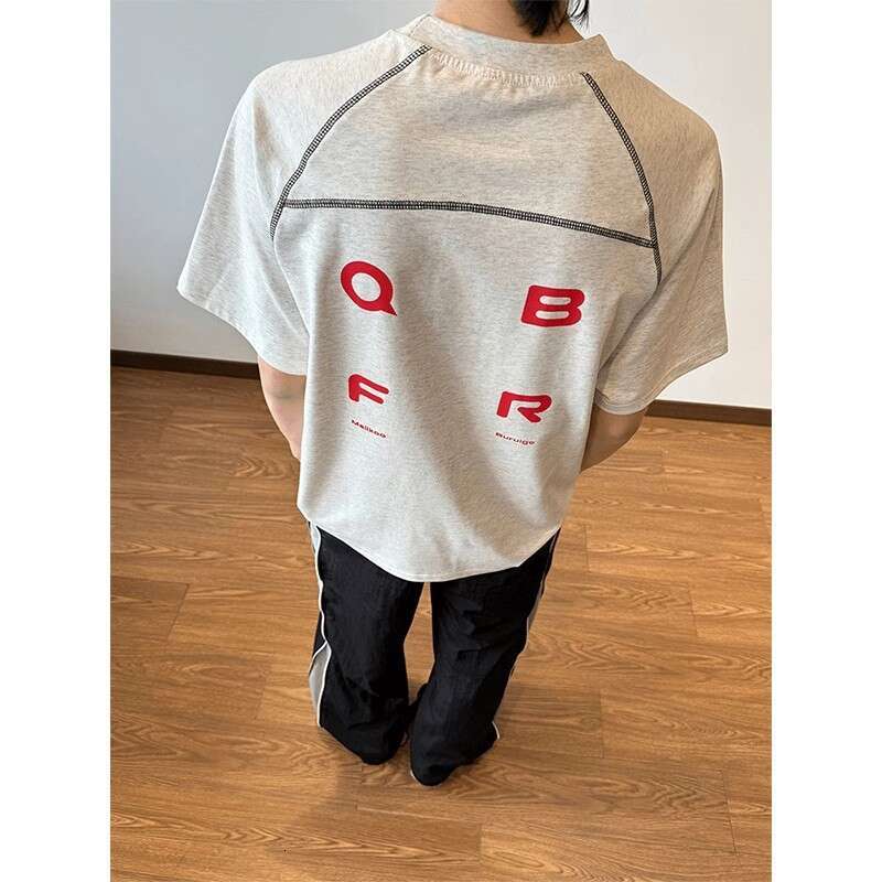 American Retro Color-Block Letter Print Short Men's Summer Heavyweight Solona Cool T-Shirt Sports Quick-Dry Half Sleeve