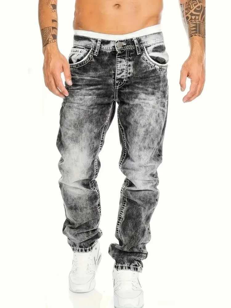 European American Jeans Mens Autumn New Slim Elastic Trousers Fashionable Vintage Wash Denim Pants Male Streetwear T260410