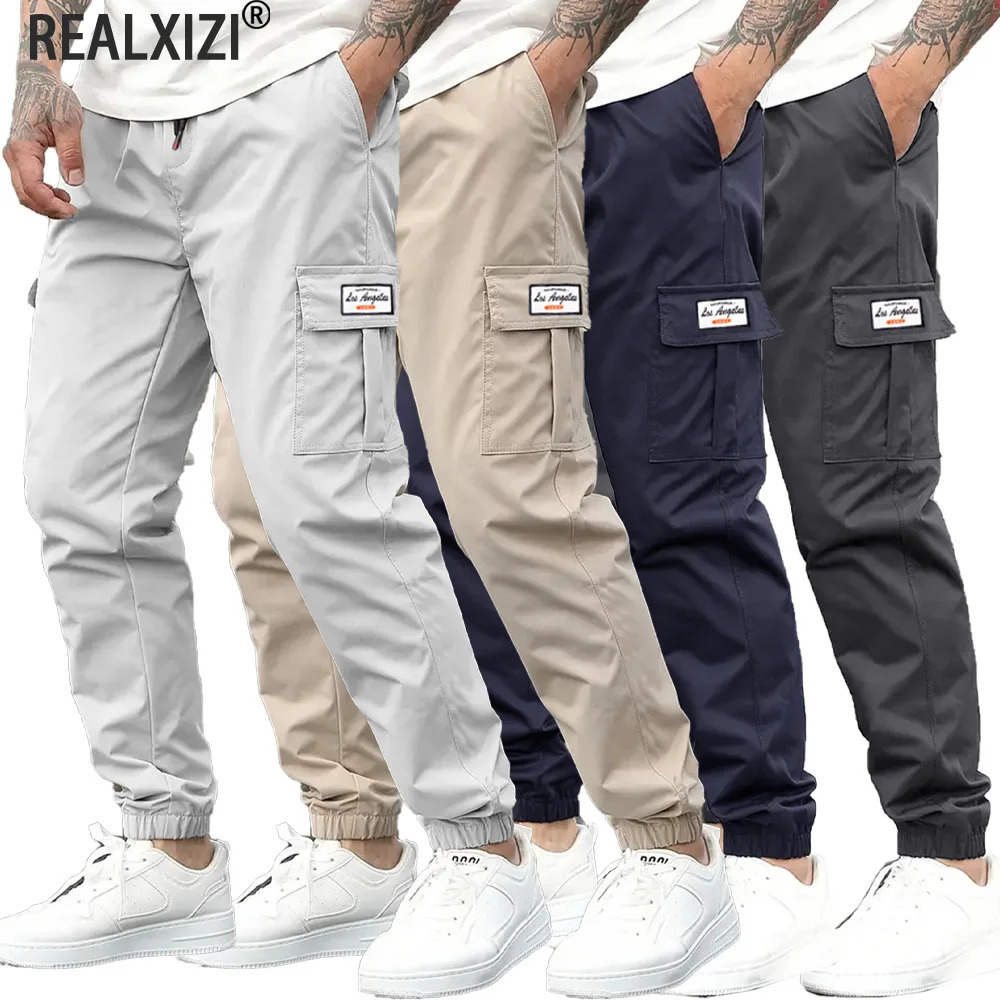 Spring Mens Casual Cargo Pants Men Outdoor Jogging Elastic Waist Drawstring Sweatpants Loose Overalls Trousers Clothing 260613