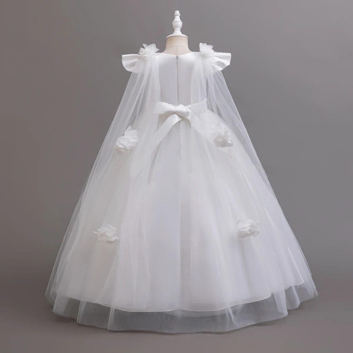 HETISO Long Tulle Flower Girl Dresses for Wedding Guest Kids Bridesmaid White Lace Formal Performance Party Ball Gown 10 12 Year 260611