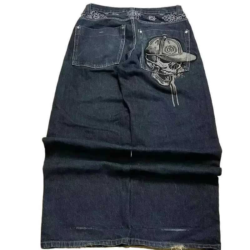 Street Fashion Trend Skull Embroidered Jeans Women Harajuku Y2K New Hip Hop Joker Straight Wide-leg Pants Couple Casual Jeans T260410