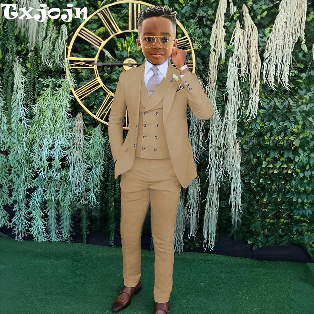Fashionable Boys Suit Set 3 Pieces Jacket Vest Pants Banquet Party Outfit Elegant Childrens Tuxedo Wedding Guest Clothes 2-20T 260612